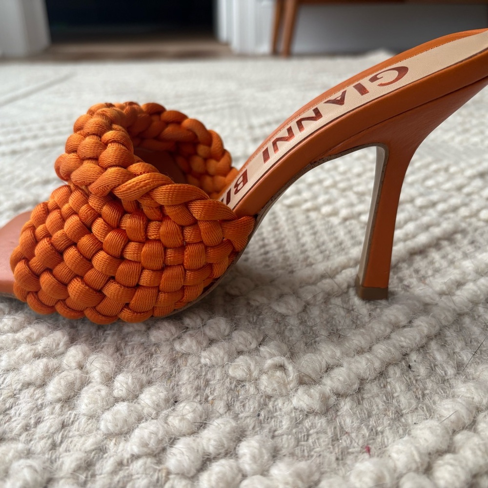 Gianni Bini Orange Woven Heeled Mules